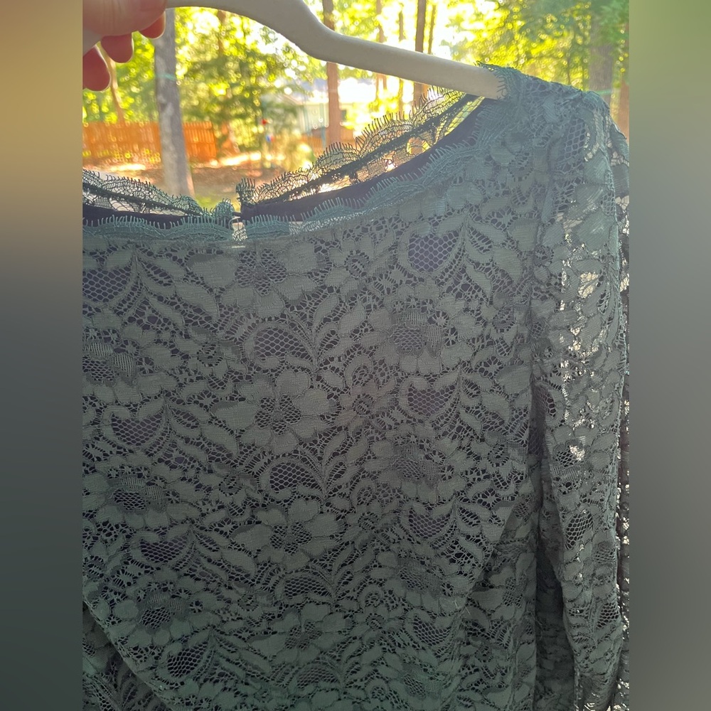 Boden Emerald Green Lace Blouse with Navy Lining in Bodice
